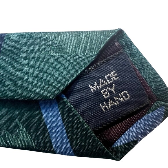 Polo Ralph Lauren USA Made Green Blue Geometric Print 100% Silk Tie - Picture 4 of 5